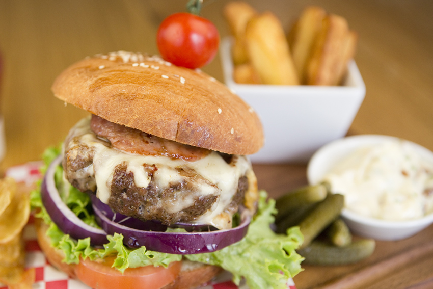 Beef Burger with Triple-cooked Chips & Bacon Mayo image